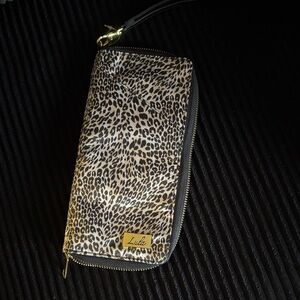 Leopard Print Wristlet - Black and Gold
